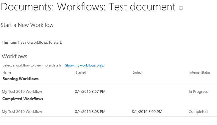 Workflow History SharePoint 2016 RC