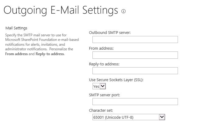 SharePoint Server 2016 Outgoing E-Mail Settings