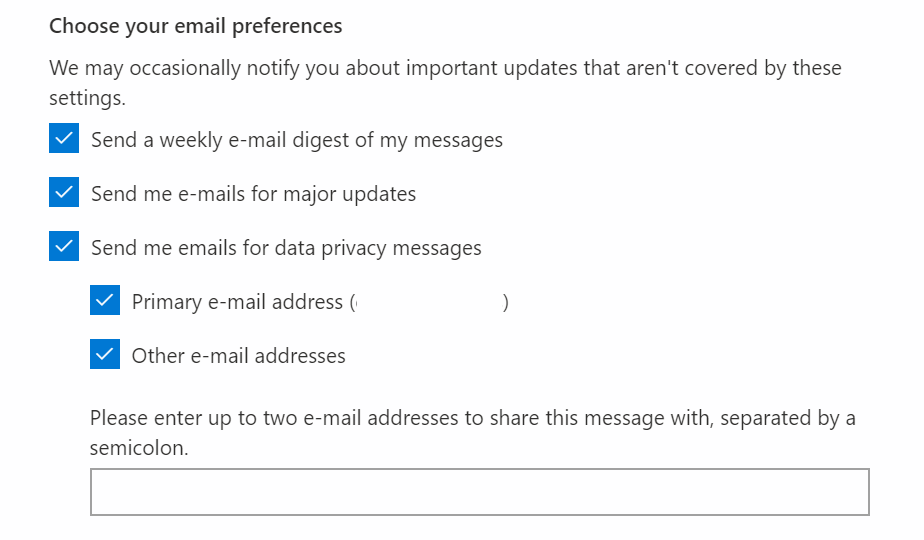 Message Center Email Options