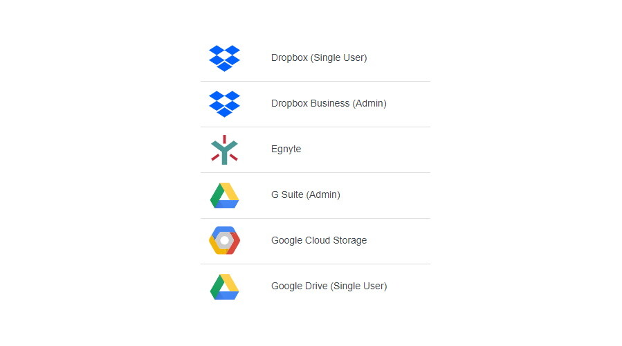 Dropbox, Google, and Egnyte migration options