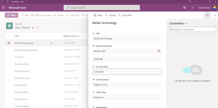Microsoft Lists Desktop App Edit Screen