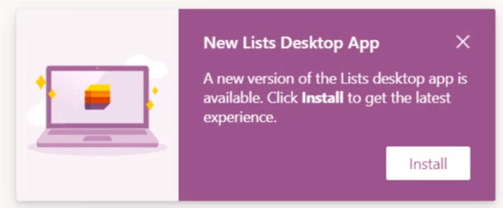 Microsoft Lists Desktop App Install Prompt