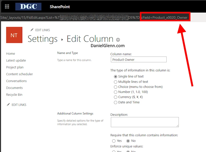 System Column Names in SharePoint in URL