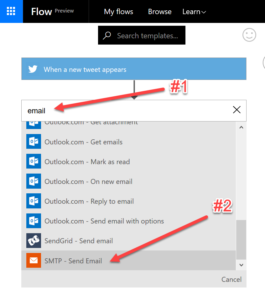 Microsoft Flow add SMTP step