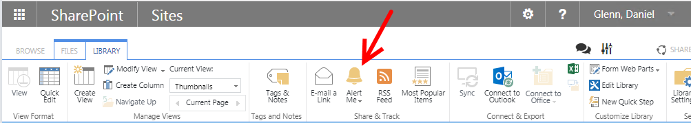 SharePoint library with alerts available