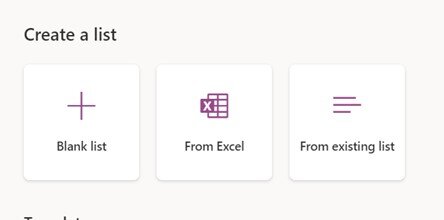 Microsoft Lists Create New List
